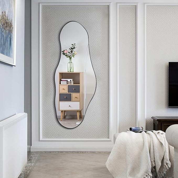 Large Irregular Mirror, 55"x22" Asymmetrical Wall Mirrors with Metal Frame, Big Abstract Mirror Decorative, Modern Unique Shaped Mirrors for Living Room Bathroom Bedroom Hallway Entryway
