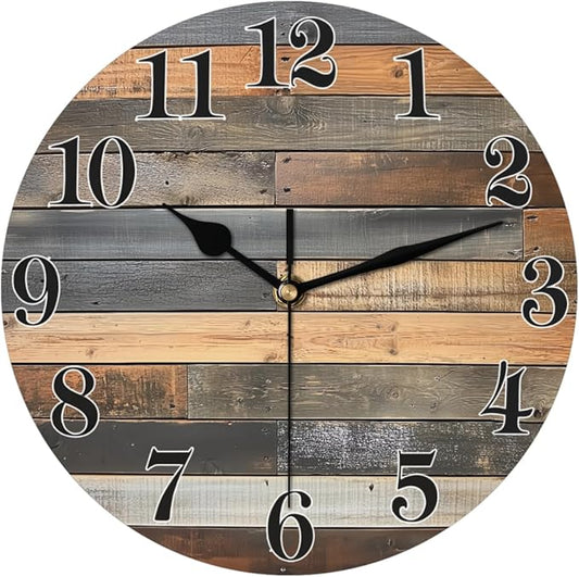 Vintage Coastal Wooden Print Wall Clock Battery Operated 10 in Round Wall Clocks Slilent Non Ticking Quartz Analog Clock for Bedroom Kids Living Room Classroom Decor
