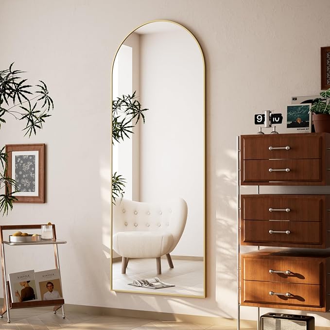 65 x 24 inch Arched Full Length Mirror - Full Body Floor Mirror, ShatterVue Tempered Glass, Standing, Leaning, Wall Mounted for Living Room, Bedroom, Gold