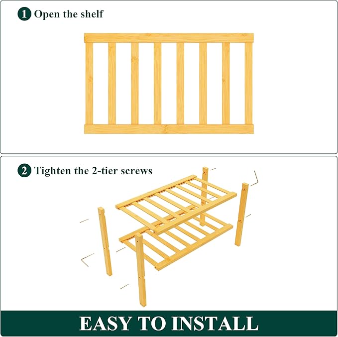 Smiry Shoe Rack, 2 Tier Small Bamboo Shoe Organizer, Stackable Free Standing Wooden Shoe Storage Shelf for Closet, Entryway, Front Door Entrance, Natural