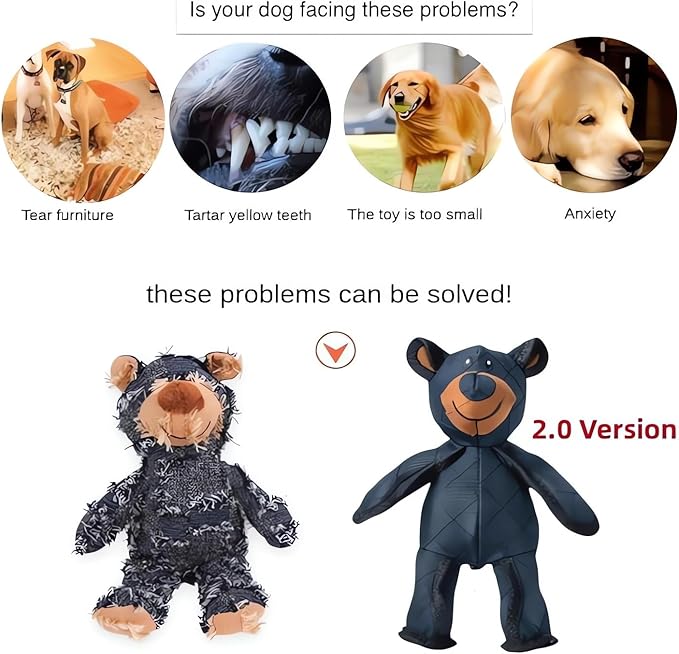 Indestructible Robust Bear Dog Toy Unbreakable Dogs Toy 2.0 Pet Companion for Heavy Chewers Squeaky Dog Toys for Aggressive Chewers Unbreakable Stuffed Plush Puppy Toys for Heavy Chewers (2.0 Version)