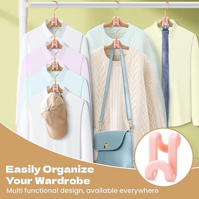 Mlici Clothes Hanger Connector Hooks, 60 Pack Hanger Extender Space Saver, Heavy Duty Clothes Extender Hooks for Stacking Closet Organization (Pink)