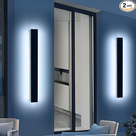 2 Pack 47.2inch Long Linear Outdoor Wall Light, 6000K Cold White Modern Wall Mounted Sconce, IP65 Waterproof, 42W, Black Exterior Lighting Fixture for Garage, Patio, Porch, Garden