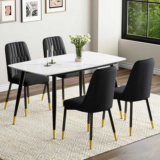 50'' Dining Table Set for 4, Dining Room Sets for 4, Sintered Stone Dining Table Chairs Set of 4, Easy to Assemble，Suitable for Small Spaces