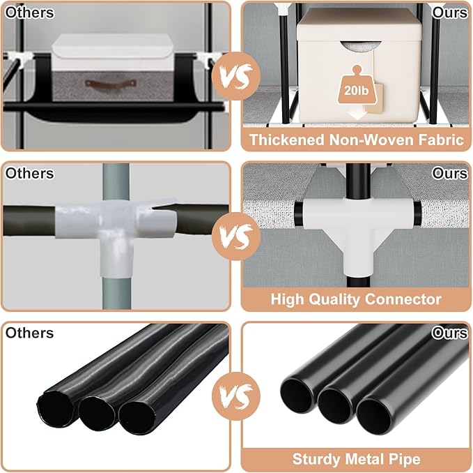 Portable Closet for Hanging Clothes, 67 Inch Wide Portable Wardrobe Closet with Cover, 4 Hanging Rod, Storage Shelves and Side Pockets, Large Free Standing Closet for Bedroom, Grey