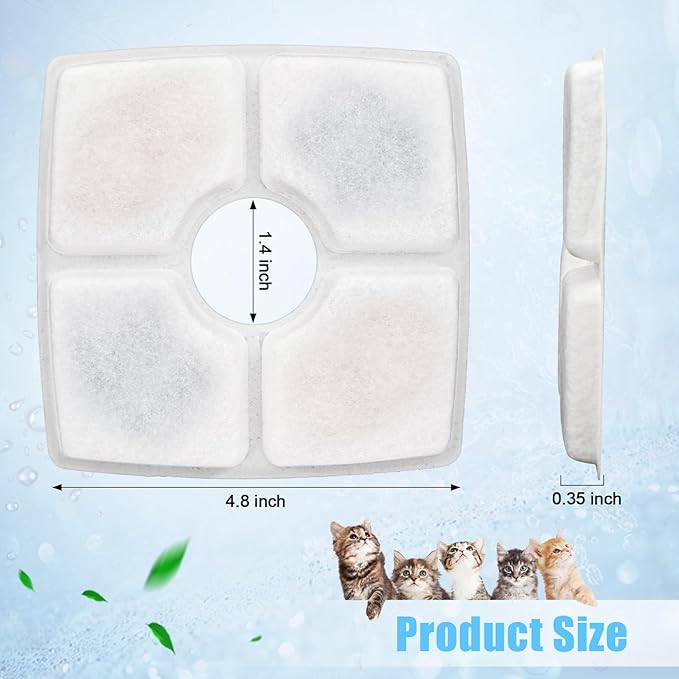 Cat Water Fountain Filter Replacement, 16 Pack Cat Fountain Filters Compatible with Top Square 84oz/2.5L Automatic Pet Fountain Dog Water Dispenser, 3 Filtration System Replacement Pet Filters