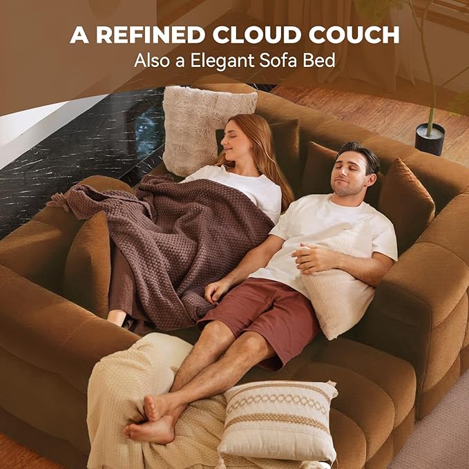 107" Boneless Couch with L - Shaped Chaise, Modern Chenille Modular Sectional Sofa with Tufted Design, Comfy Upholstered Sofa, No - Assembly Sectional Couch, Brown