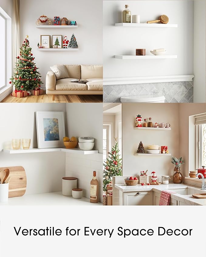 BAYKA Floating Shelves White, 22.5 inches Rustic Wood Wall Mounted Shelves for Bathroom, Bedroom, Living Room, Kitchen & Office, Hanging Display Shelf with 22 lbs Capacity