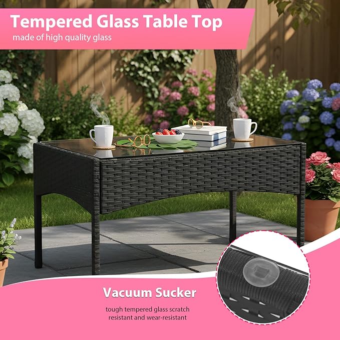 FDW Rattan Furniture Wicker Chair Patio Bristo Set for Outdoor Indoor Use with Loveseats Coffee Table,Khaki Cushion, 4-Pieces