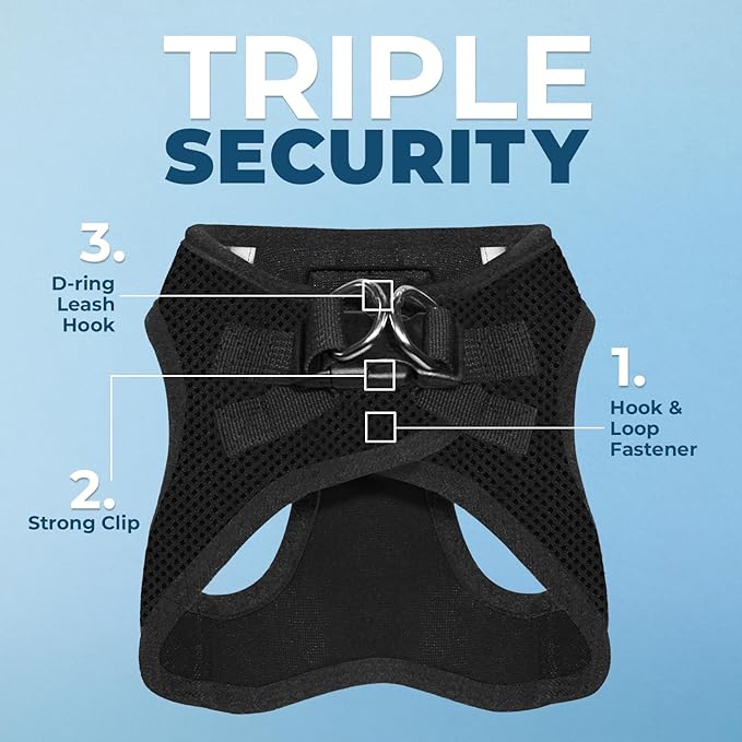 Best Pet Supplies Voyager Step-in Air Harness - All Weather Mesh, Reflective, No Pull Harness for Dogs, Cats - Secure with Hook & Loop Fastener, Buckle, Double D-Rings - Black, M