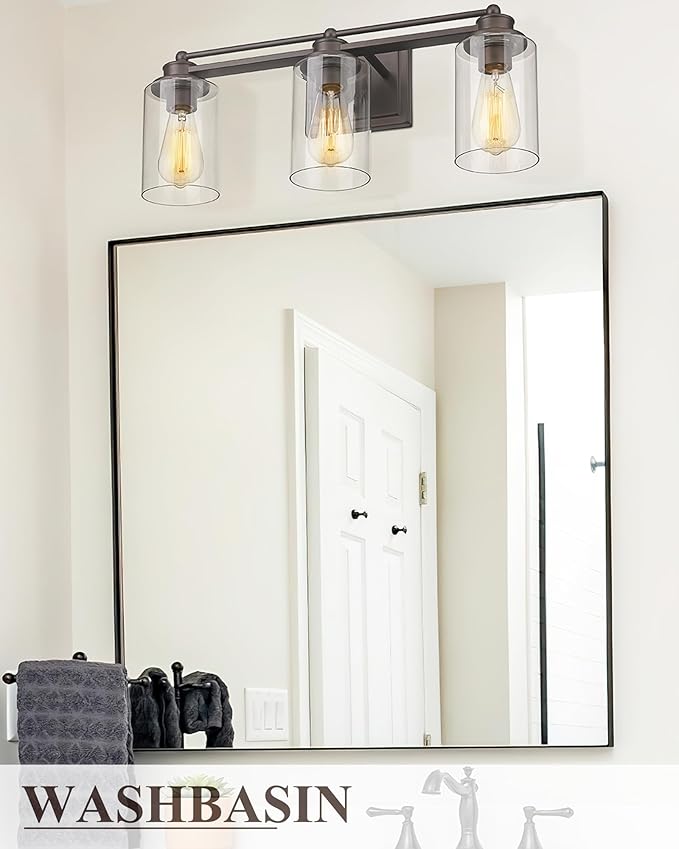 Bathroom Light Fixtures, HWH 3-Light Vanity Light Fixture Over Mirror, Industrial Wall Sconce Lighting, Oil-Rubbed Bronze Finish, 5HLT63B-3W ORB