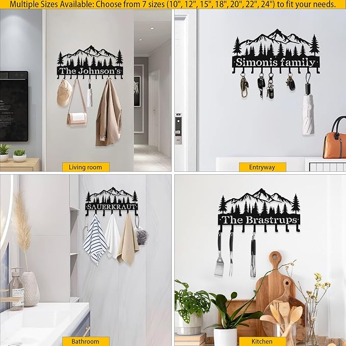 Custom Metal Key Rack Hooks, Personalized Key Holder for Wall, Little Forest, Mountain Theme Wall Decoration Hooks, Key Hanger Organizer for Living Room, Entryway, Bathroom, Kitchen Decor