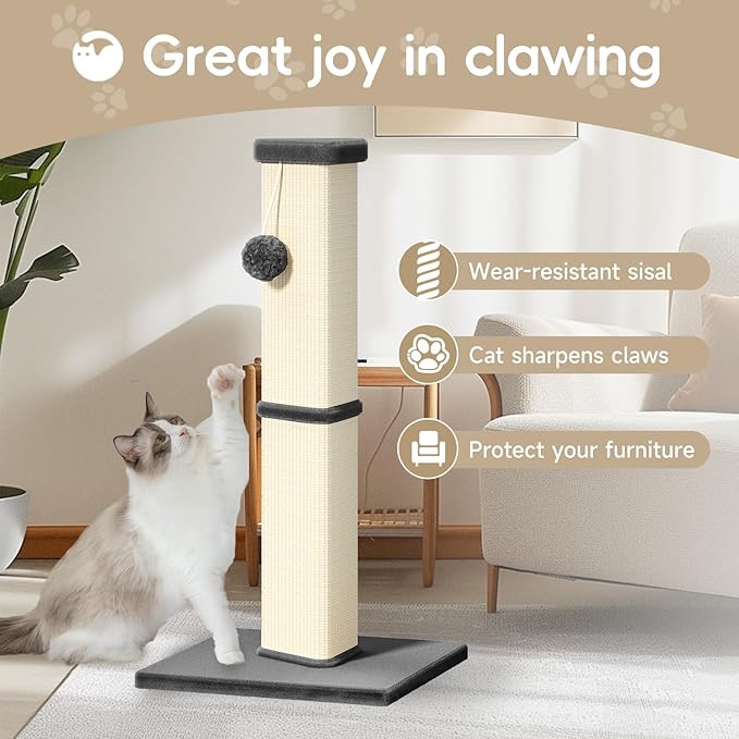 Cat Scratching Post, 32 Inch Tall Scratching Post for Indoor with 5 Inch Diameter Posts and Ball Cat Scratcher for Medium and Large Cats