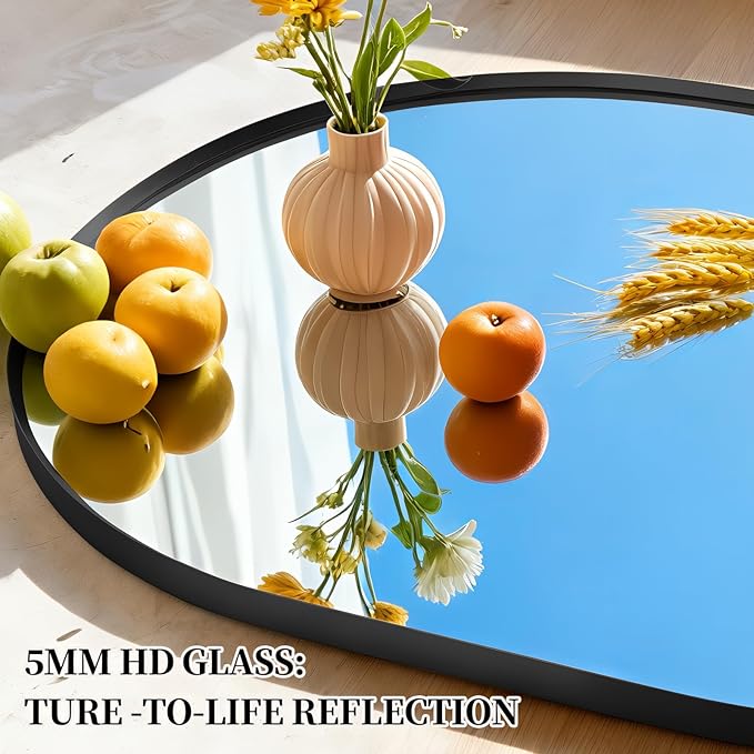 Oval Full Length Mirror, 71"×32" Wall-Mounted Floor Mirror with Metal Frame, Ultra-Clear Explosion-Proof Dressing Mirror, Simple and Classic Deco for Cloakroom/Bedroom/Living Room, Black