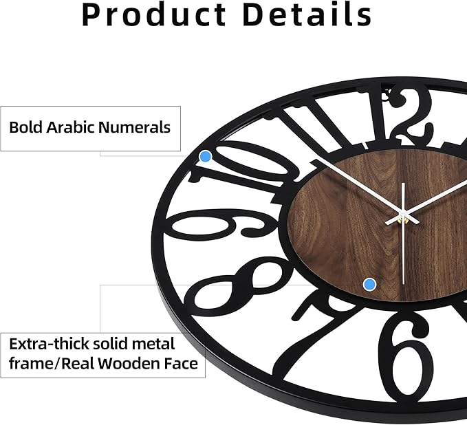 24 Inch Large Metal Wall Clock with Voice and Light Sensor Night Light, Glow in The Dark Non-Ticking Silent Battery Operated Decorative Oversized Wall Clock for Bedroom Living Room Decor