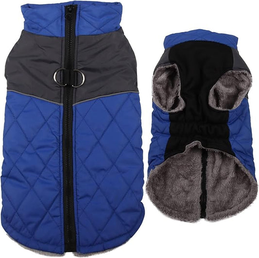 Warm Fleece Dog Coats for Small Dogs,D-Rings Waterproof Puppy Jacket for Cold Winter,Blue S