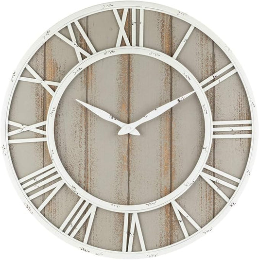 Oldtown Farmhouse Metal & Solid Wood Noiseless Wall Clock (Coastal Grey, 36-inch)