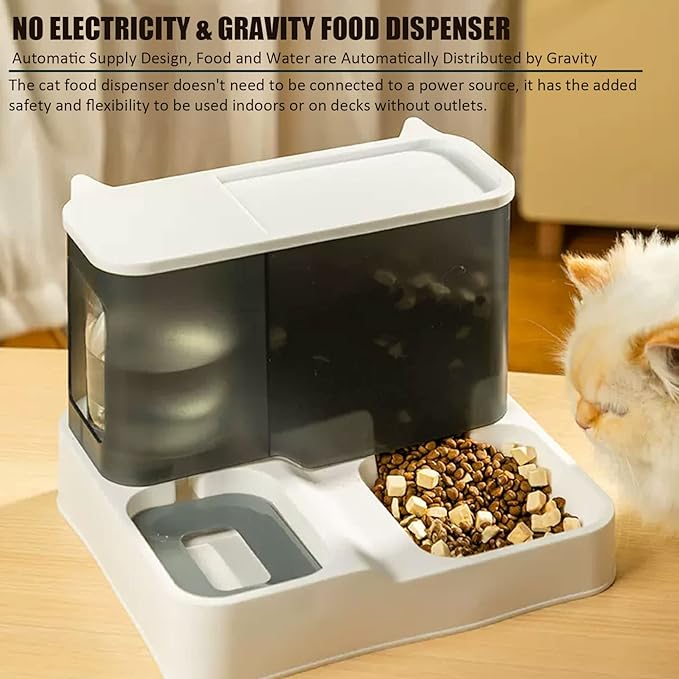 kathson All-in-One Automatic Cat Feeder and Water Dispenser Set Gravity Cat Food and Water Bowl Set Automatic Pet Feeder and Water Dispenser for Small Dogs Puppy Cats Pets(Grey)