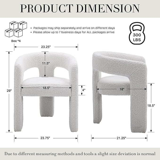 Modern Sherpa Dining Chairs Set of 4, Upholstered Barrel Chairs with Arms Comfy Accent Side Chairs for Living Room/Dining Room/Reception, White