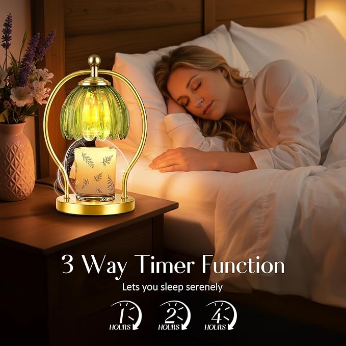COTTHOS Candle Warmer Lamp, Dimmable Candle Warmer with Timer, Vintage Candles Wax Warmers for Jar Candles Christmas Birthday Gifts for Women Mom, Home Decor for Bedroom Living Room, Gold Green