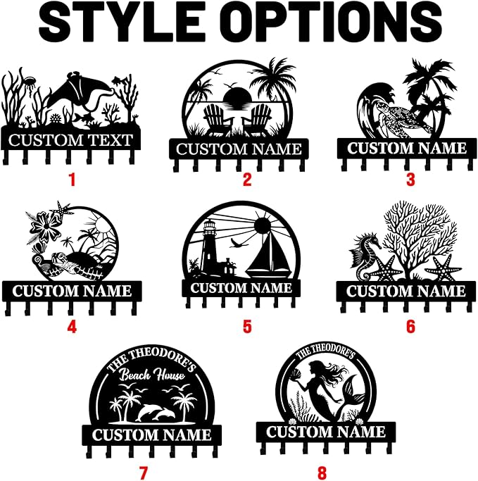 Personalised Beach Theme Key Holder for Wall, Tropical Style Key Holder Wall Mount, Decorative Key Rack Coat Hooks for Living Room Bathroom Kitchen Office Entryway, Home Decor Gifts