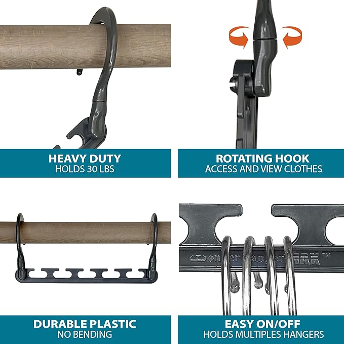 Wonder Hanger Max 20-Pack Space Saving Hangers, Reinforced Hooks Swivels 360°, Cascading Hanger, College Dorms & Storage Closet Organizer, Fully Assembled – Grey