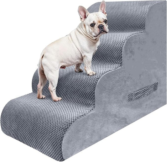 PAWSCART Dog Stairs for Small Dogs and Cats, 4-Step Dog Steps for Bed, 19.6" H Pet Stairs for High Bed, Pet Ramp for Couch, Sofa, Non-Slip Surface Removable Washable Cover, LightGrey