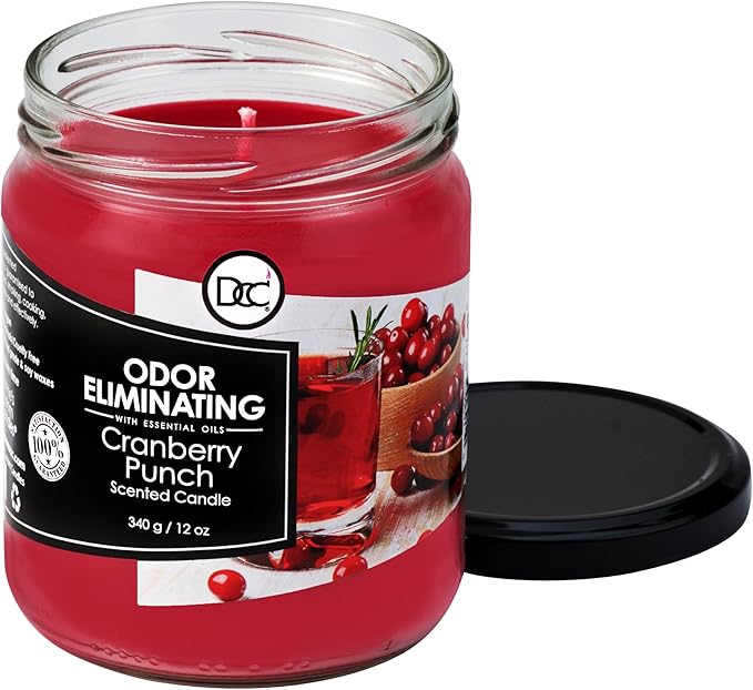 Cranberry Punch Odor Eliminating Highly Fragranced Candle - Eliminates 95% of Pet, Smoke, Food, and Other Smells Quickly - Up to 80 Hour Burn time - 12 Ounce Premium Soy Blend