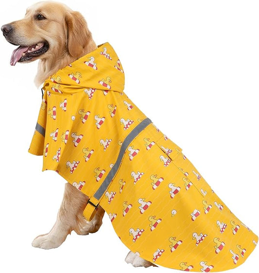 HAPEE Dog Raincoats with Reflective Strip Hoodie,Poncho Jacket for Large Dogs (E5-Yellow River, 20B (Back Length 20"))