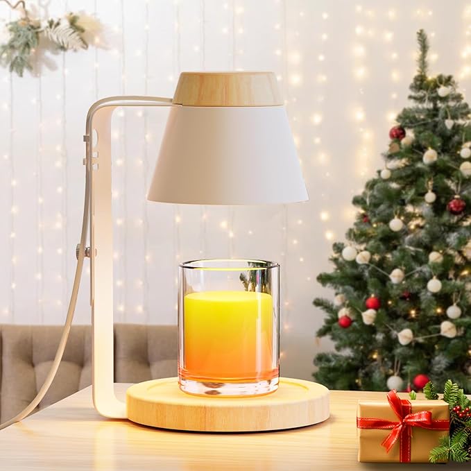 Candle Warmer Lamp with Timer, Stepless Dimmable Candle Lamp Warmer, Electric Candle Warmer Adjustable Height, Wax Warmer for Scented Wax with 2 Bulbs, for Festival&Home Decor (White Mini)