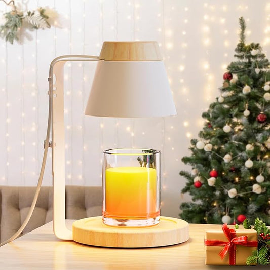 Candle Warmer Lamp with Timer, Stepless Dimmable Candle Lamp Warmer, Electric Candle Warmer Adjustable Height, Wax Warmer for Scented Wax with 2 Bulbs, for Festival&Home Decor (White Mini)