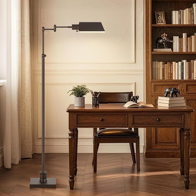 GyroVu Traditional Height Adjustable Pharmacy Floor Lamp with 350° Swing Arm, Color Temperature Adjustable Standing Lamp Metal Shade for Living Room Reading House Bedroom Home Office(Bronze)