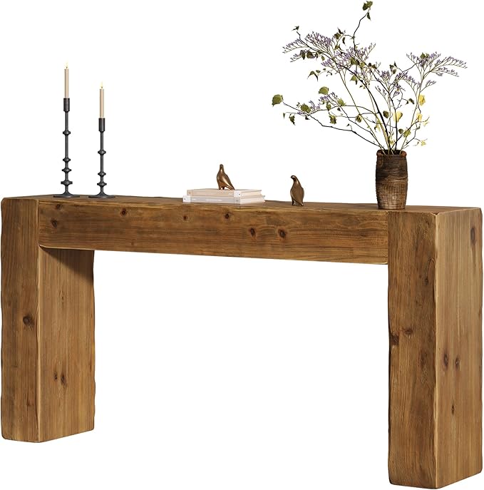 Solid Wood Console Table, 63-Inch Farmhouse Sofa Table Behind Couch for Entryway, Living Room, Foyer, Easy Assembly (Rustic Brown)