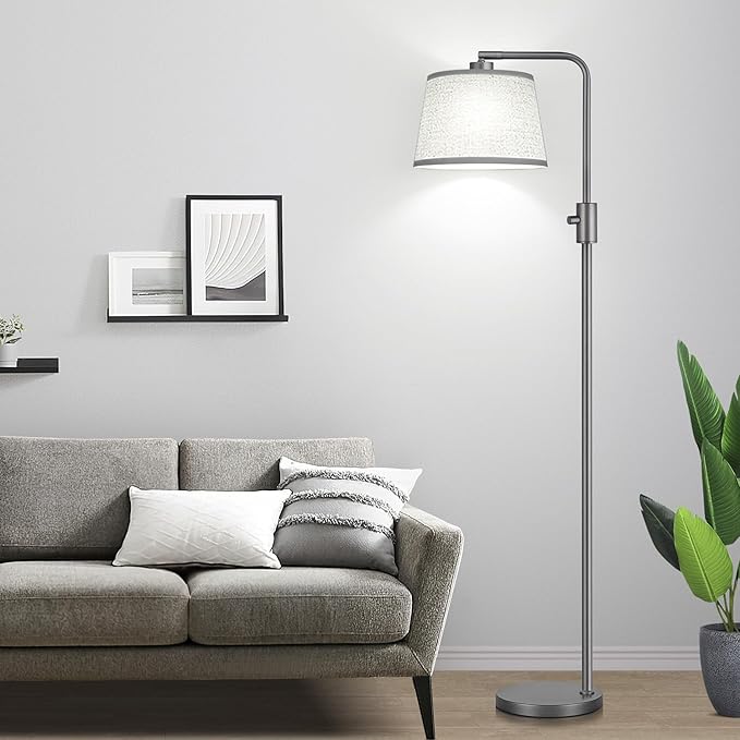 【Upgraded】 Dimmable Floor Lamp, 1000 Lumens LED Edison Bulb Included, Arc Floor Lamps for Living Room Modern Standing Lamp with Linen Shade, Tall Lamps for Living Room Bedroom Office Dining Room-Grey