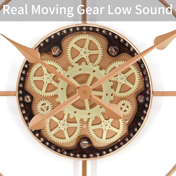 29 Inch Large Wall Clocks for Living Room Decor with Moving Gears,Large Wall Clock Industrial Steampunk,Oversized Metal Analog Wall Clocks for Farmhouse Home Battery Operated