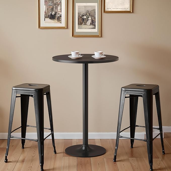 Homall Round Dining Table Bistro Pub 23.8 x 39.5 Inches Bar Table for Kitchen, Dining Room (2, Full Black)