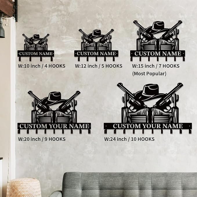 Personalized Custom Name West Cowboy Keys Hooks,Metal Cowboy Art Clothes Keys Hooks,Metal Cowboy Lover Wall Home Storage Decorative Keys Hooks,Key Holder Hooks for Wall (Style D)