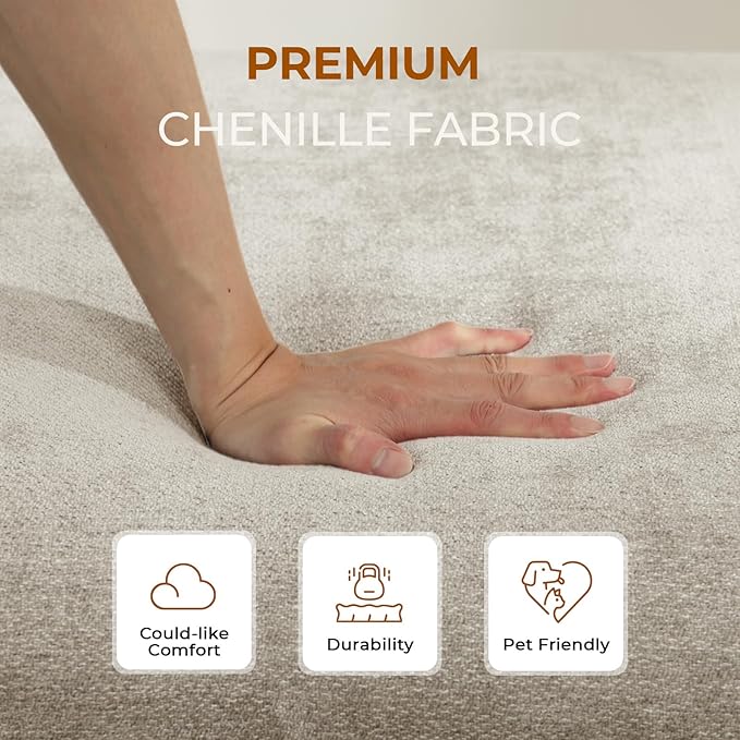 35" Large Storage Ottoman for Living Room, 7.8" Deep Seat Rectangular Ottoman Foot Rest for Couch, Chenille Storage Footstool Load 350 lb （Beige）