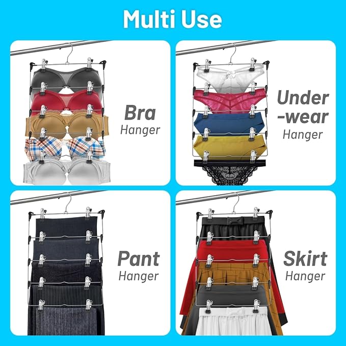 DEILSY™ 5-Tier Skirt Hangers with Clips (3 PK) Pant Space Saving Multiple in one Clothes with Clip Multiple Pants Hanger for Closet Bottom Hangers Metal Hanger with Clips