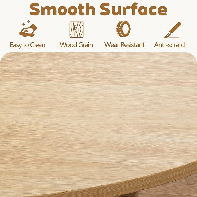 Round Dining Table for 4-8 People, 43.3"-59" Oval Dining Table Space Saving, Expandable Kitchen Table with Smooth Glide Mechanism Modern Design & Wood Base for Small Space (Natural)