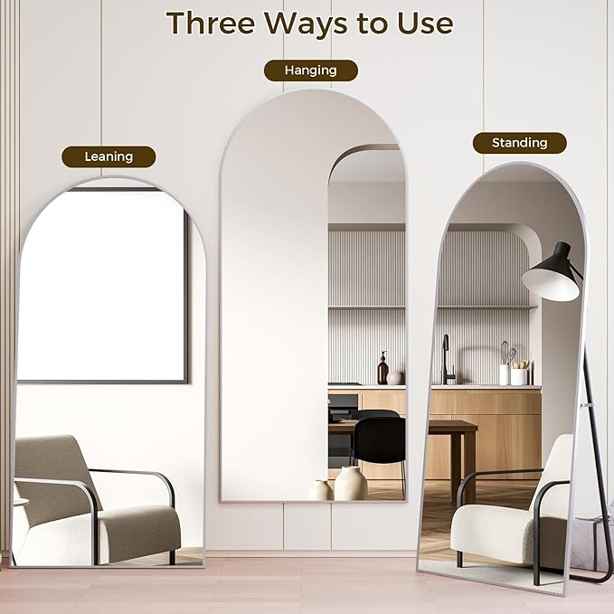 Koonmi 30"x71" Arched Full Length Mirror, Silver Large Floor Mirror with Aluminum Alloy Frame, Standing Hanging or Leaning Wall-Mounted Full Body Mirror for Living Room and Bedroom
