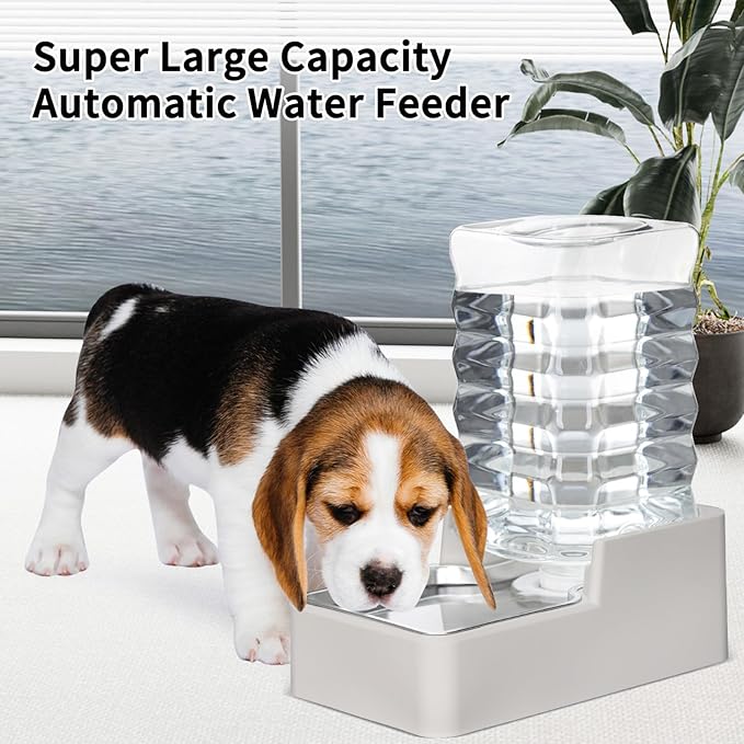 RIZZARI Stainless Steel Pet Water Feeder: 7L Automatic Leak-Proof Gravity Dispenser for Cats Dogs Indoor Outdoor Use（Beige with Filter,7L）