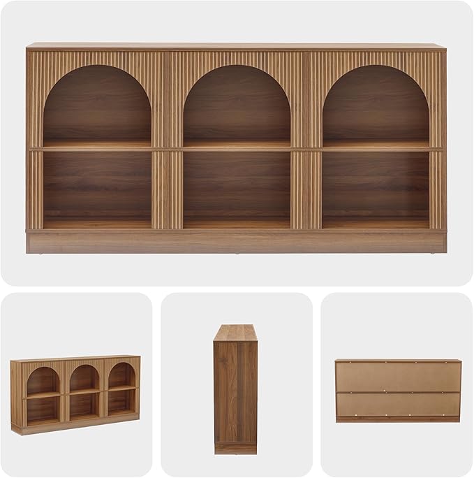 Console Table Set of 2, Extra Long 126" Arched Entryway Table with 3-Tier Open Storage, Rectangular Wooden Sofa Table for Living Room, Hallway, Behind Couch (2, Walnut)