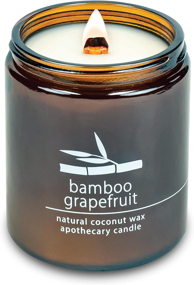 Hemlock Park Crackling Wood Wick Candle Handcrafted with Natural Coconut Wax (Standard 8 oz, Bamboo Grapefruit)