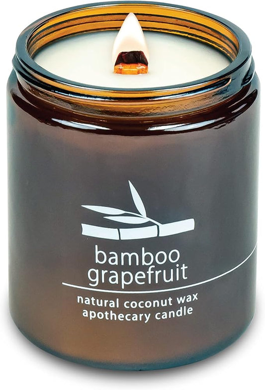 Hemlock Park Crackling Wood Wick Candle Handcrafted with Natural Coconut Wax (Standard 8 oz, Bamboo Grapefruit)