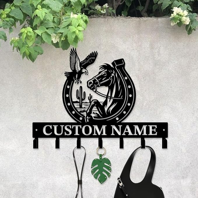Custom Western Cowboy Metal Iron Key Hooks,Personalized Name & Text Engraving,Decor Wall Keys Holderfor Home Entryway (Style E)