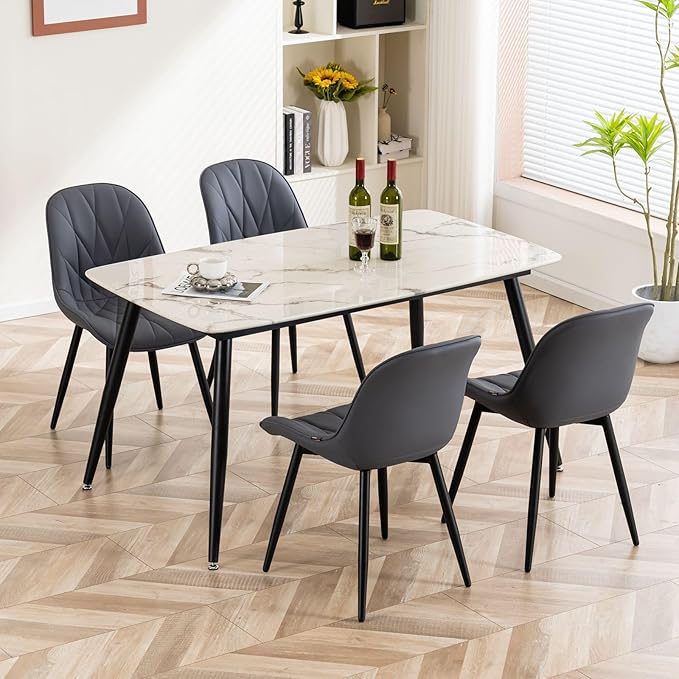 Rowill Dining Chairs Set of 2 Modern Kitchen Chairs with Soft Backrest, Sturdy Metal Legs & Non-Slip Pads, Suitable for Home Kitchen, Faux Leather Upholstered Seats for Dining Room, Gray Purple