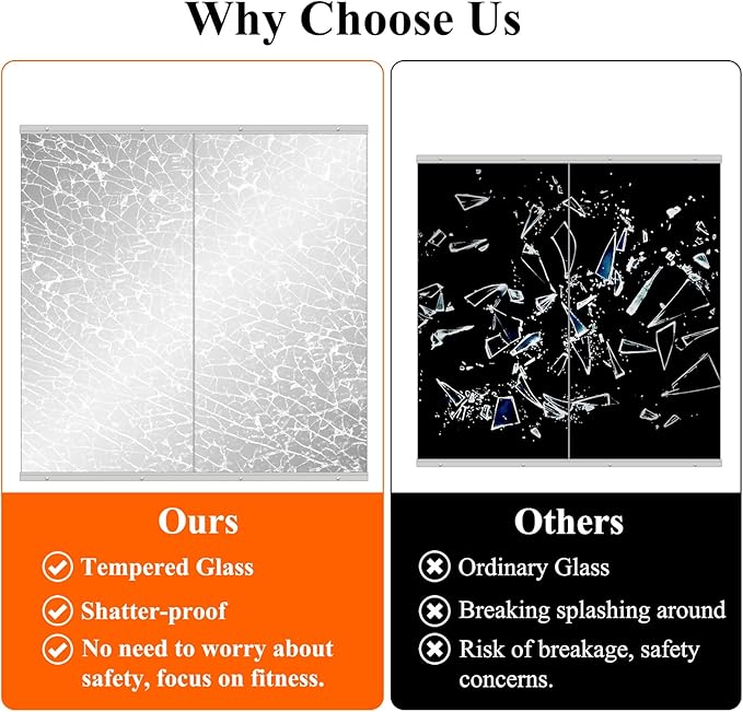 Ruomeng Home Gym Mirror, 48"x24" Gym Mirrors for Wall (2PCS), Frameless, Tempered Glass, Large Workout Mirrors for Home Gym, Dance Studio, Yoga Room, Garage Gym