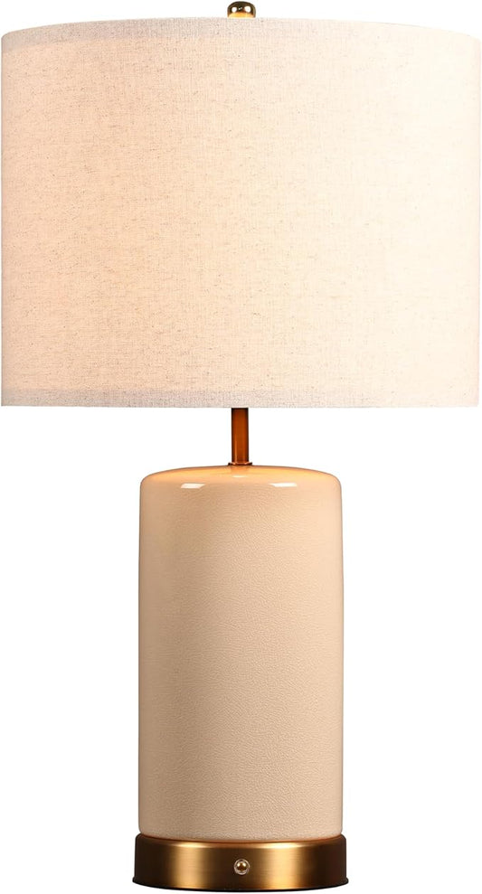 O’Bright Dune - Battery Powered Table Lamp, Rechargeable Cordless Ceramic Lamp, Full-Size 24 Inch Height, 4-Level Dimming, Smart Safety Protection, Type-C Fast Charging, LED Bulb Included, Cream White