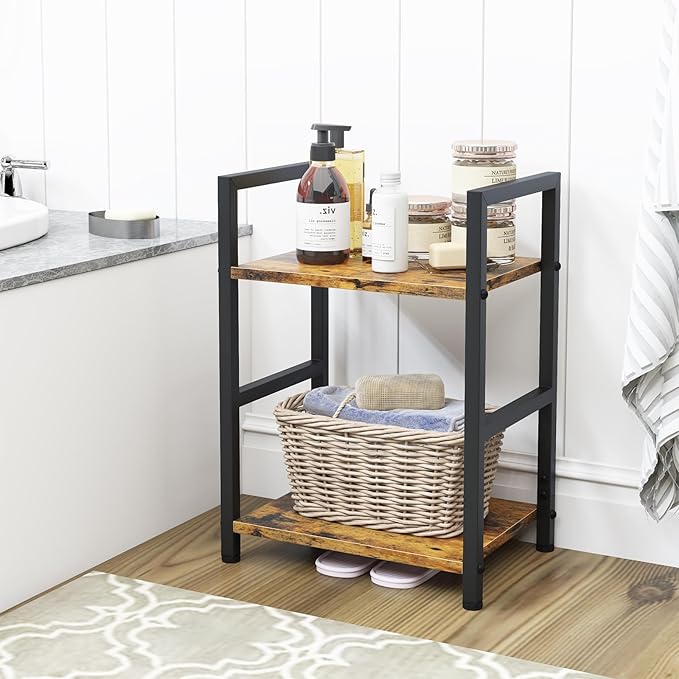 Small Bookshelf for Small Space, 2 Tier Industrial Bookcase,Narrow Book Case Storage Organizer Book Shelf for Living Room, Bedroom and Office, Easy Assembly(2 Tier,Rustic Brown)